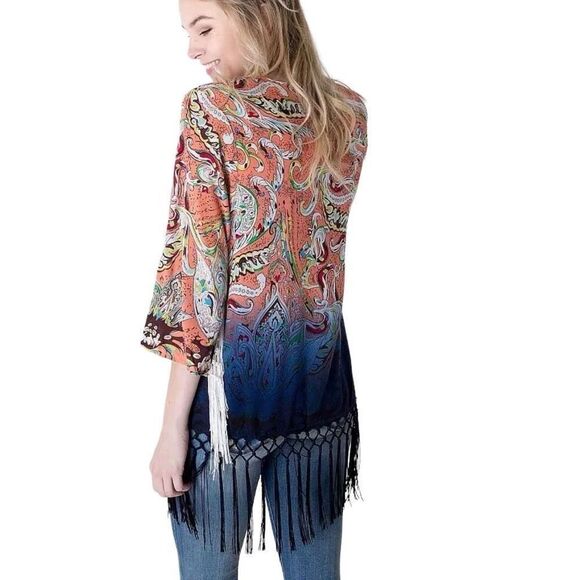 🌸 Gimmicks by BKE Printed Flyaway Cardigan Kimono M - Picture 1 of 8